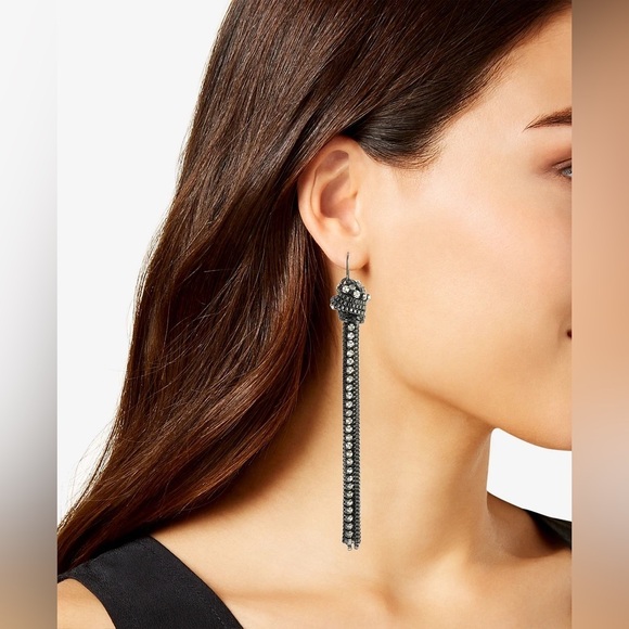 NWT Pave & Chain Tassel Linear Drop Earrings - Picture 2 of 2